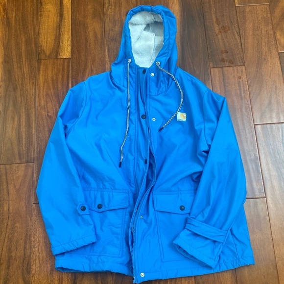 Light Blue Carhartt Lined Rain Jacket. Fits like size Large. - Picture 1 of 5